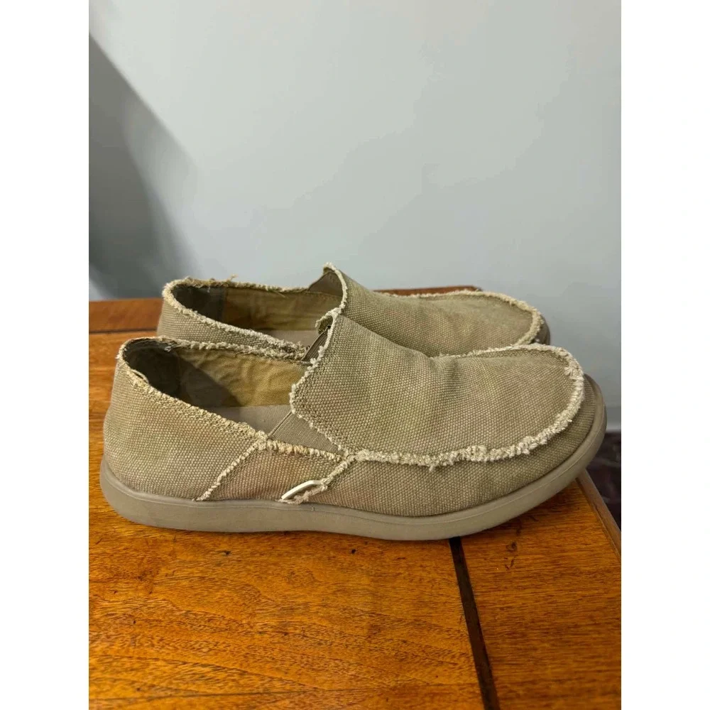 Crocs Santa Cruz Mens Khaki Tan Canvas Slip On Loafers Size 10 M 10128